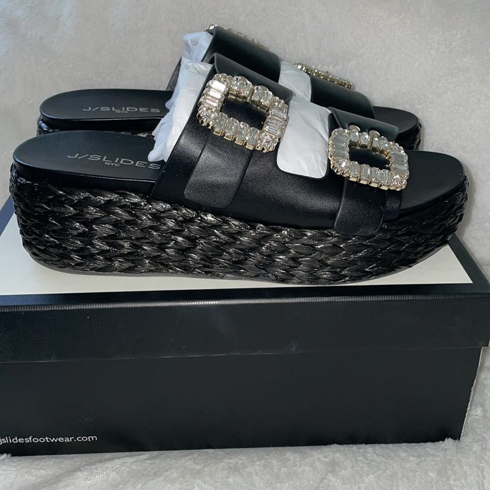 NWT J/SLIDES J/SLIDES QUINLEY Black Leather Sandal - Picture 10 of 16